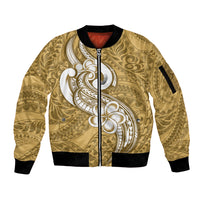 Polynesia Sleeve Zip Bomber Jacket Plumeria With Tribal Pattern Yellow Pastel Vibes - Wonder Print Shop