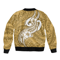Polynesia Sleeve Zip Bomber Jacket Plumeria With Tribal Pattern Yellow Pastel Vibes - Wonder Print Shop