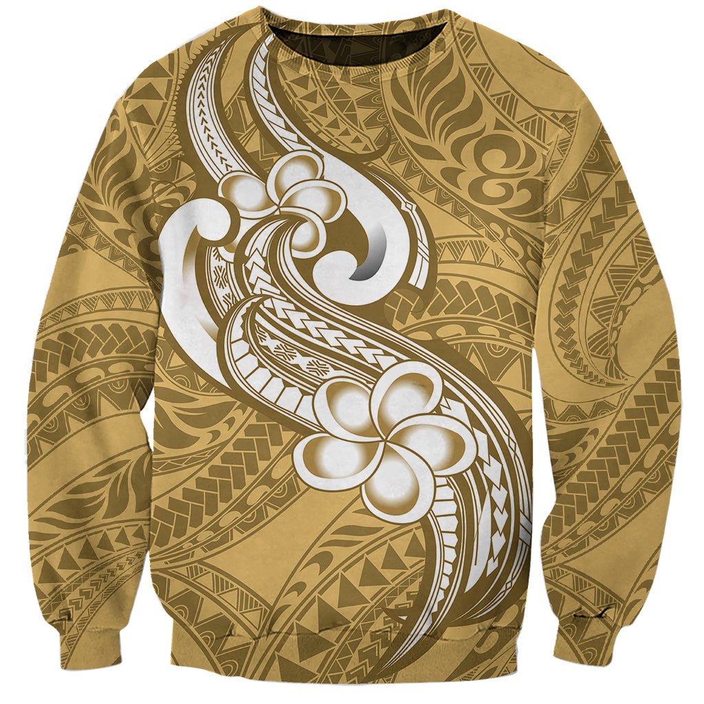 Polynesia Sweatshirt Plumeria With Tribal Pattern Yellow Pastel Vibes - Wonder Print Shop
