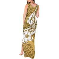 Polynesia Tank Maxi Dress Plumeria With Tribal Pattern Yellow Pastel Vibes - Wonder Print Shop
