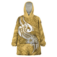 Polynesia Wearable Blanket Hoodie Plumeria With Tribal Pattern Yellow Pastel Vibes - Wonder Print Shop