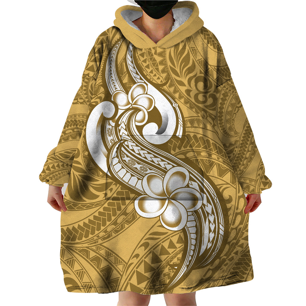 Polynesia Wearable Blanket Hoodie Plumeria With Tribal Pattern Yellow Pastel Vibes - Wonder Print Shop