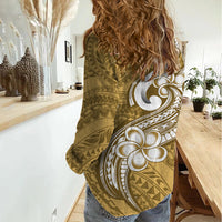 Polynesia Women Casual Shirt Plumeria With Tribal Pattern Yellow Pastel Vibes - Wonder Print Shop