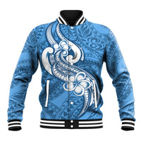 Polynesia Baseball Jacket Plumeria With Tribal Pattern Blue Pastel Vibes - Wonder Print Shop