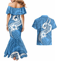 Polynesia Couples Matching Mermaid Dress and Hawaiian Shirt Plumeria With Tribal Pattern Blue Pastel Vibes - Wonder Print Shop