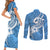 Polynesia Couples Matching Short Sleeve Bodycon Dress and Long Sleeve Button Shirts Plumeria With Tribal Pattern Blue Pastel Vibes - Wonder Print Shop