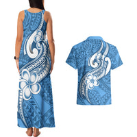 Polynesia Couples Matching Tank Maxi Dress and Hawaiian Shirt Plumeria With Tribal Pattern Blue Pastel Vibes - Wonder Print Shop