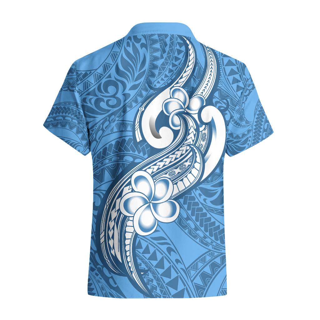 Polynesia Hawaiian Shirt Plumeria With Tribal Pattern Blue Pastel Vibes - Wonder Print Shop