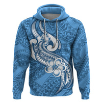 Polynesia Hoodie Plumeria With Tribal Pattern Blue Pastel Vibes - Wonder Print Shop