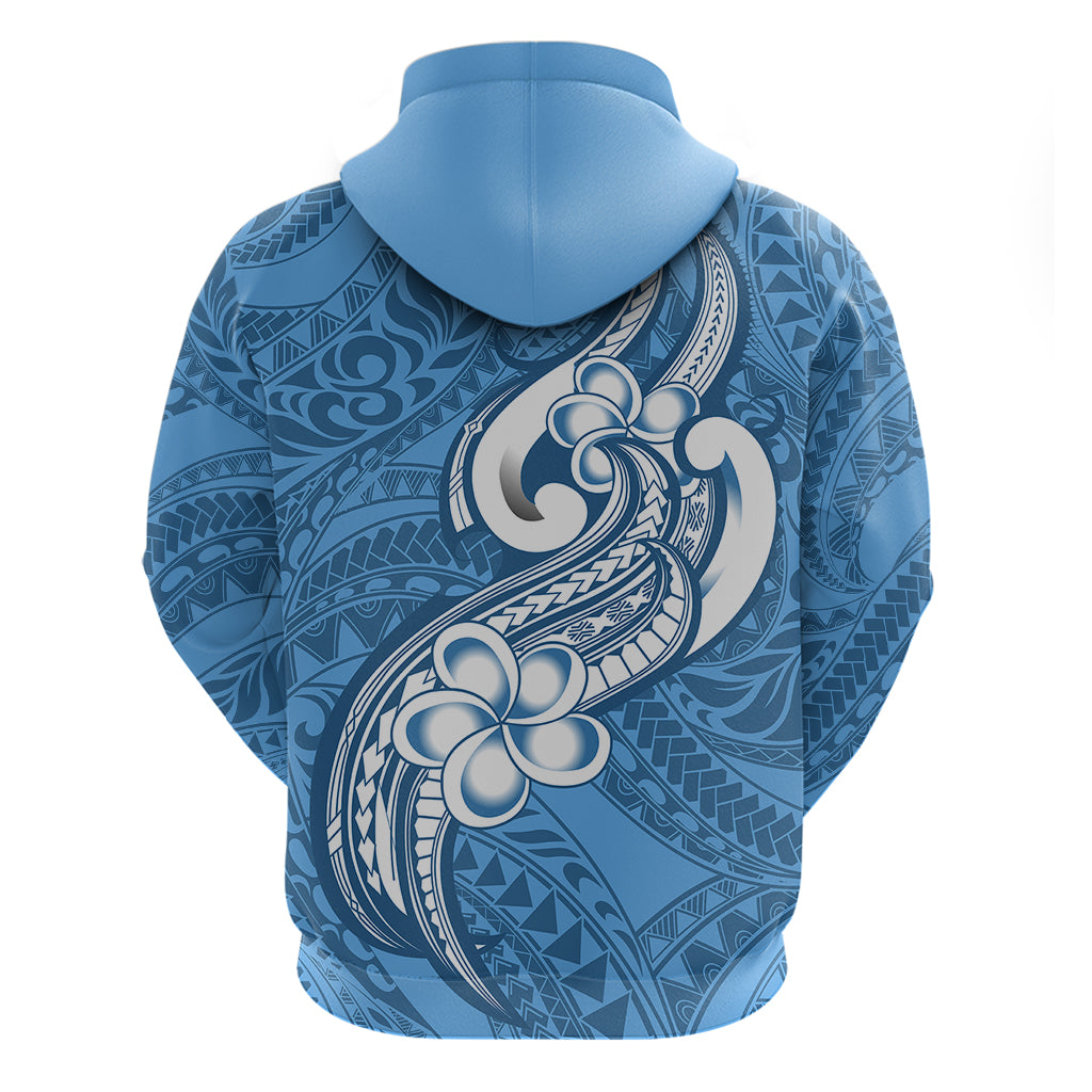 Polynesia Hoodie Plumeria With Tribal Pattern Blue Pastel Vibes - Wonder Print Shop
