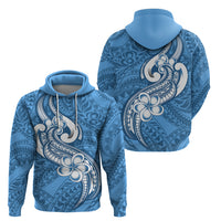 Polynesia Hoodie Plumeria With Tribal Pattern Blue Pastel Vibes - Wonder Print Shop