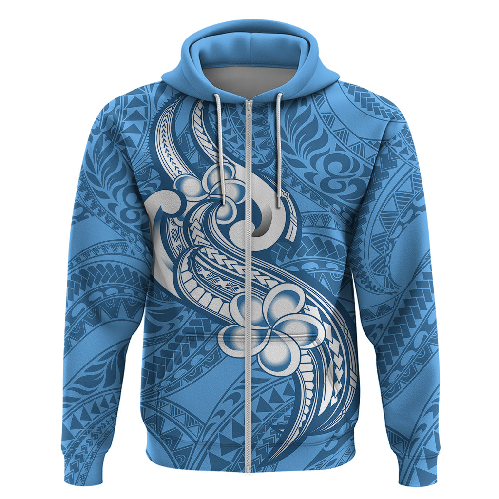 Polynesia Hoodie Plumeria With Tribal Pattern Blue Pastel Vibes - Wonder Print Shop