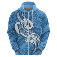 Polynesia Hoodie Plumeria With Tribal Pattern Blue Pastel Vibes - Wonder Print Shop