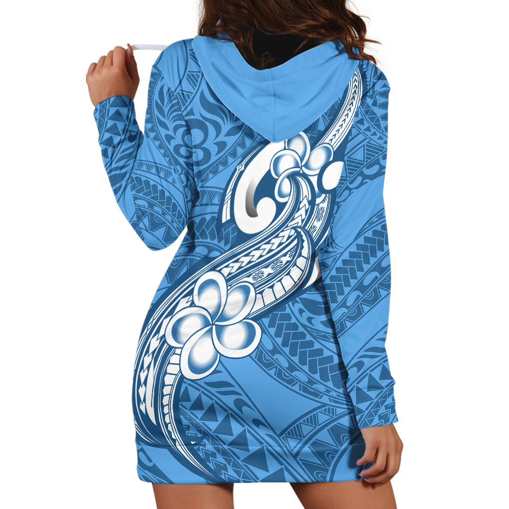 Polynesia Hoodie Dress Plumeria With Tribal Pattern Blue Pastel Vibes - Wonder Print Shop