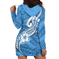 Polynesia Hoodie Dress Plumeria With Tribal Pattern Blue Pastel Vibes - Wonder Print Shop