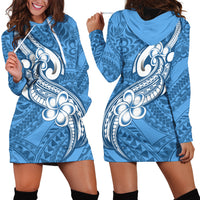 Polynesia Hoodie Dress Plumeria With Tribal Pattern Blue Pastel Vibes - Wonder Print Shop
