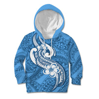 Polynesia Kid Hoodie Plumeria With Tribal Pattern Blue Pastel Vibes - Wonder Print Shop