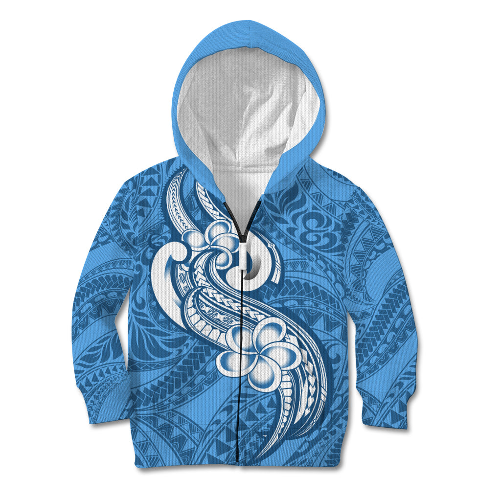 Polynesia Kid Hoodie Plumeria With Tribal Pattern Blue Pastel Vibes - Wonder Print Shop