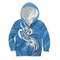 Polynesia Kid Hoodie Plumeria With Tribal Pattern Blue Pastel Vibes - Wonder Print Shop