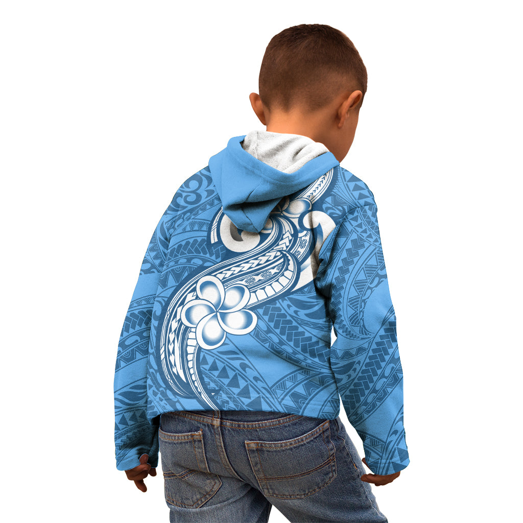 Polynesia Kid Hoodie Plumeria With Tribal Pattern Blue Pastel Vibes - Wonder Print Shop