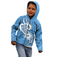 Polynesia Kid Hoodie Plumeria With Tribal Pattern Blue Pastel Vibes - Wonder Print Shop