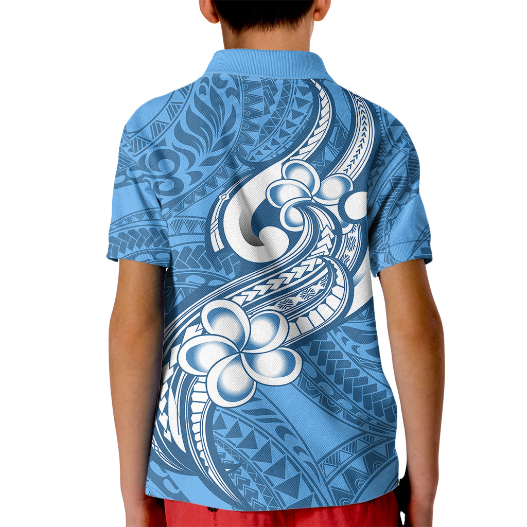 Polynesia Kid Polo Shirt Plumeria With Tribal Pattern Blue Pastel Vibes - Wonder Print Shop