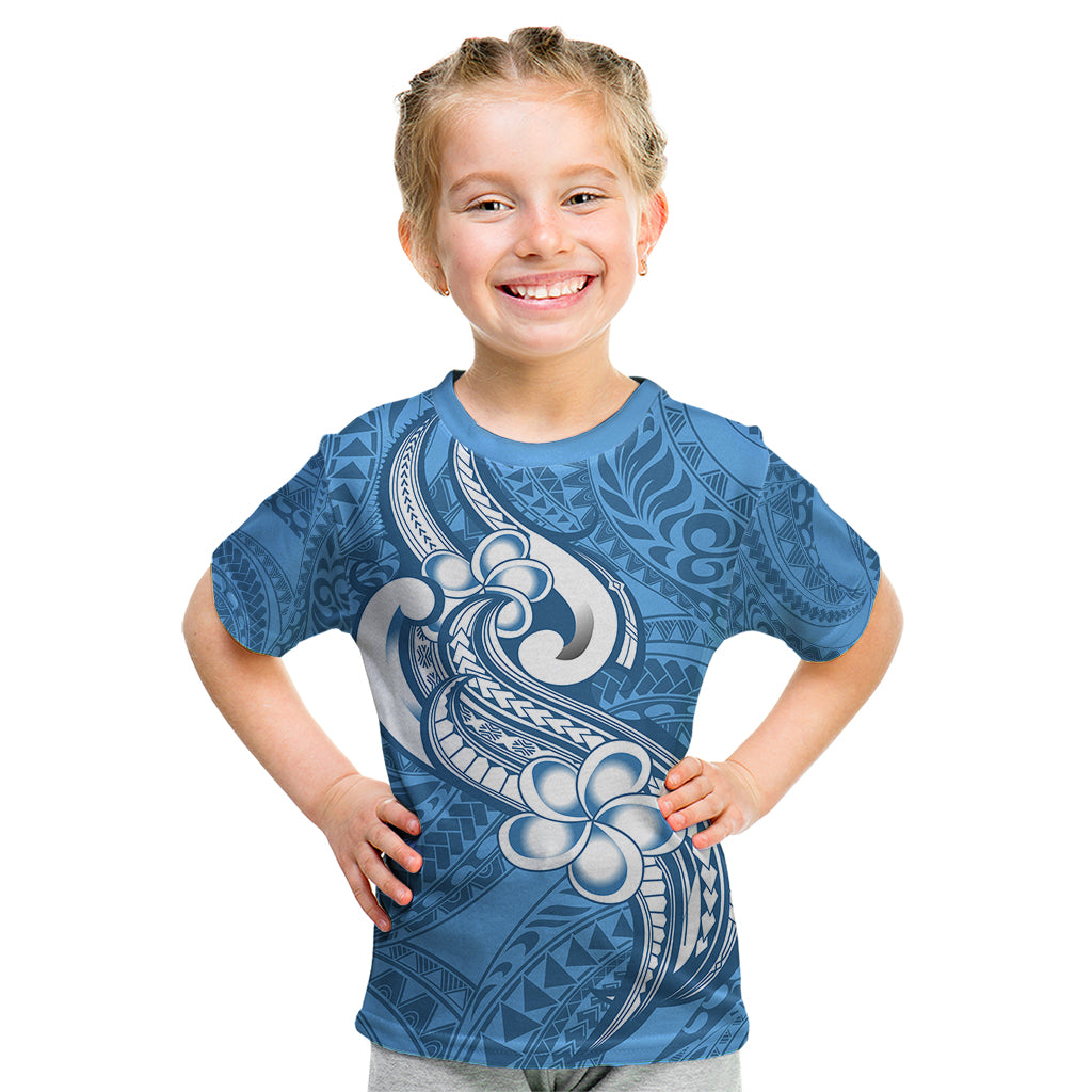 Polynesia Kid T Shirt Plumeria With Tribal Pattern Blue Pastel Vibes - Wonder Print Shop
