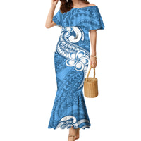 Polynesia Mermaid Dress Plumeria With Tribal Pattern Blue Pastel Vibes - Wonder Print Shop