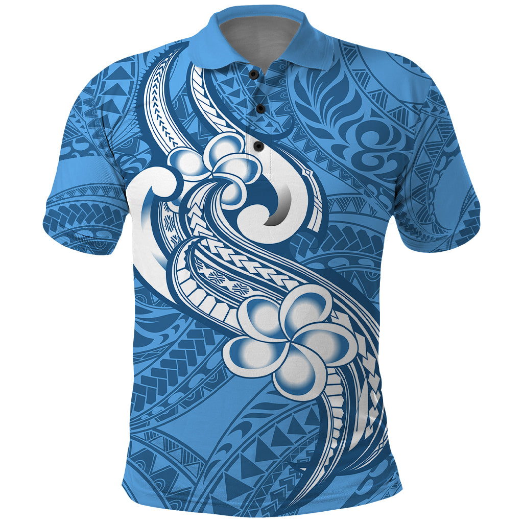 Polynesia Polo Shirt Plumeria With Tribal Pattern Blue Pastel Vibes - Wonder Print Shop
