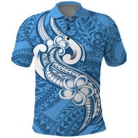 Polynesia Polo Shirt Plumeria With Tribal Pattern Blue Pastel Vibes - Wonder Print Shop