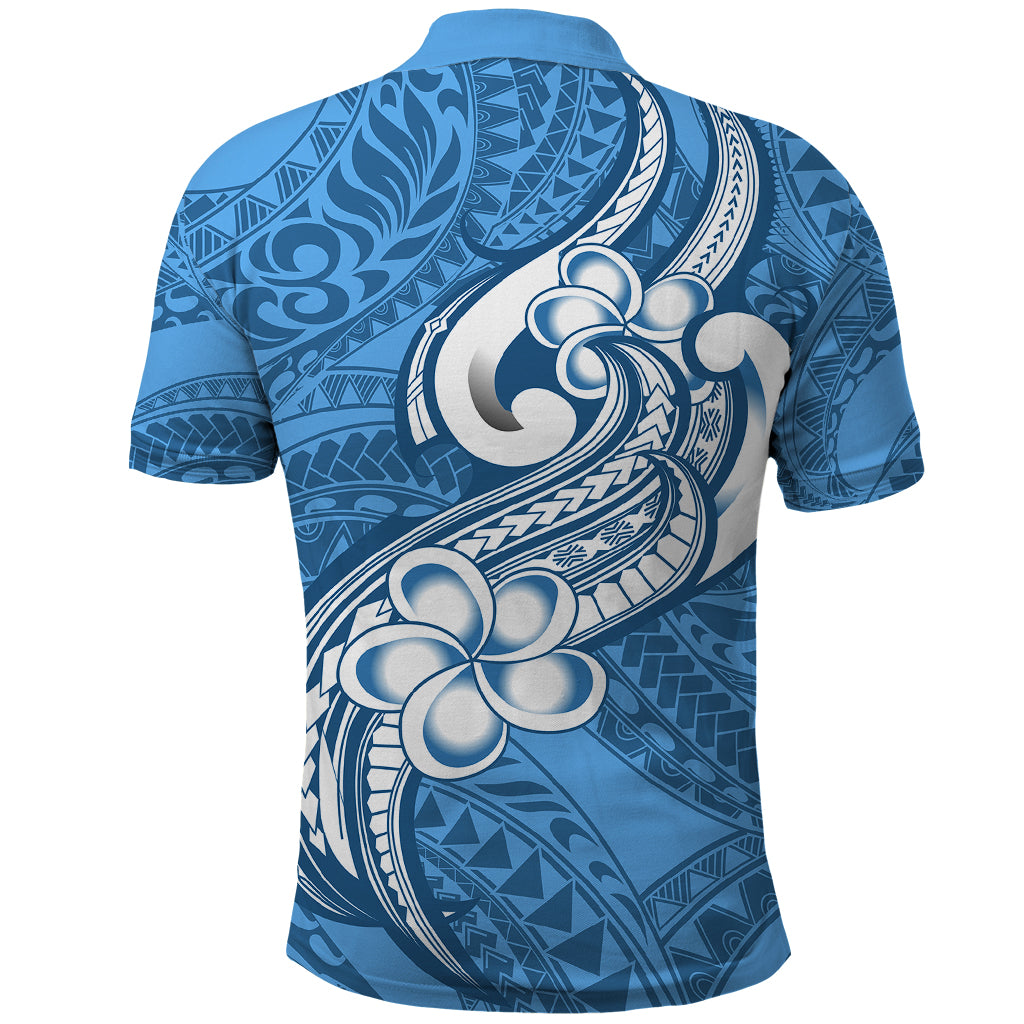 Polynesia Polo Shirt Plumeria With Tribal Pattern Blue Pastel Vibes - Wonder Print Shop