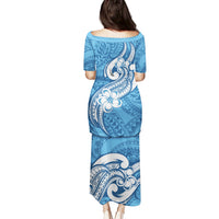 Polynesia Puletasi Plumeria With Tribal Pattern Blue Pastel Vibes - Wonder Print Shop
