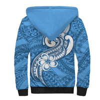 Polynesia Sherpa Hoodie Plumeria With Tribal Pattern Blue Pastel Vibes - Wonder Print Shop