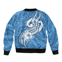 Polynesia Sleeve Zip Bomber Jacket Plumeria With Tribal Pattern Blue Pastel Vibes - Wonder Print Shop