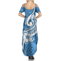 Polynesia Summer Maxi Dress Plumeria With Tribal Pattern Blue Pastel Vibes - Wonder Print Shop