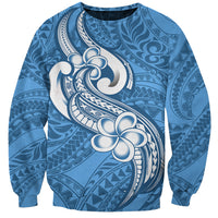 Polynesia Sweatshirt Plumeria With Tribal Pattern Blue Pastel Vibes - Wonder Print Shop