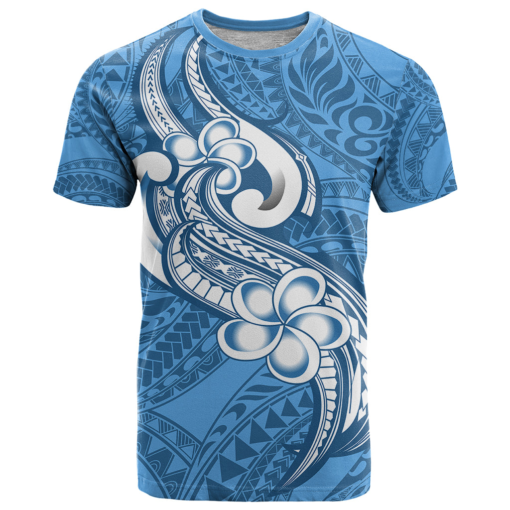 Polynesia T Shirt Plumeria With Tribal Pattern Blue Pastel Vibes - Wonder Print Shop