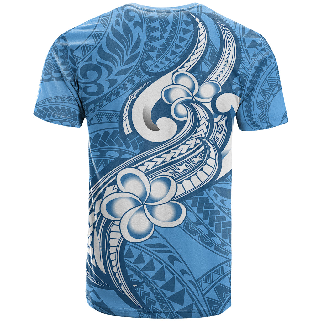 Polynesia T Shirt Plumeria With Tribal Pattern Blue Pastel Vibes - Wonder Print Shop