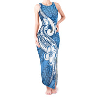 Polynesia Tank Maxi Dress Plumeria With Tribal Pattern Blue Pastel Vibes - Wonder Print Shop