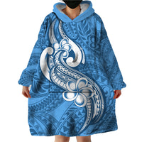 Polynesia Wearable Blanket Hoodie Plumeria With Tribal Pattern Blue Pastel Vibes - Wonder Print Shop