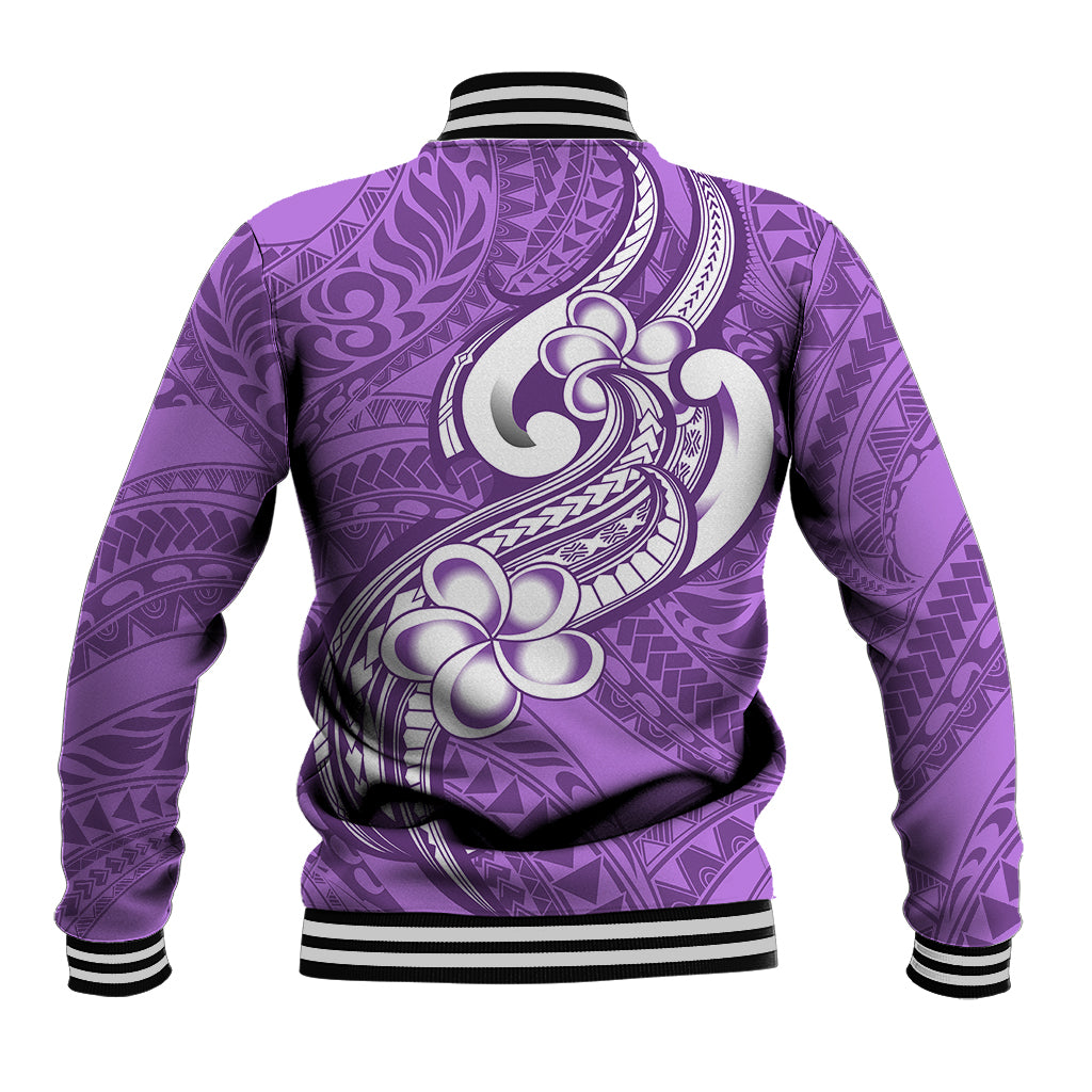 Polynesia Baseball Jacket Plumeria With Tribal Pattern Purple Pastel Vibes - Wonder Print Shop