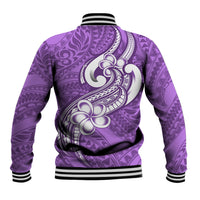 Polynesia Baseball Jacket Plumeria With Tribal Pattern Purple Pastel Vibes - Wonder Print Shop