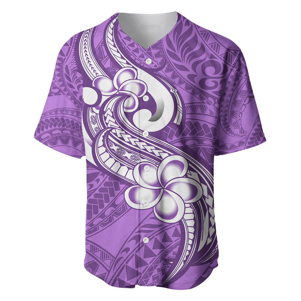 Polynesia Baseball Jersey Plumeria With Tribal Pattern Purple Pastel Vibes - Wonder Print Shop