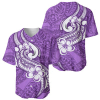Polynesia Baseball Jersey Plumeria With Tribal Pattern Purple Pastel Vibes - Wonder Print Shop