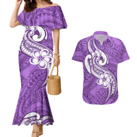 Polynesia Couples Matching Mermaid Dress and Hawaiian Shirt Plumeria With Tribal Pattern Purple Pastel Vibes - Wonder Print Shop