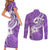 Polynesia Couples Matching Short Sleeve Bodycon Dress and Long Sleeve Button Shirts Plumeria With Tribal Pattern Purple Pastel Vibes - Wonder Print Shop