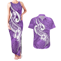 Polynesia Couples Matching Tank Maxi Dress and Hawaiian Shirt Plumeria With Tribal Pattern Purple Pastel Vibes - Wonder Print Shop