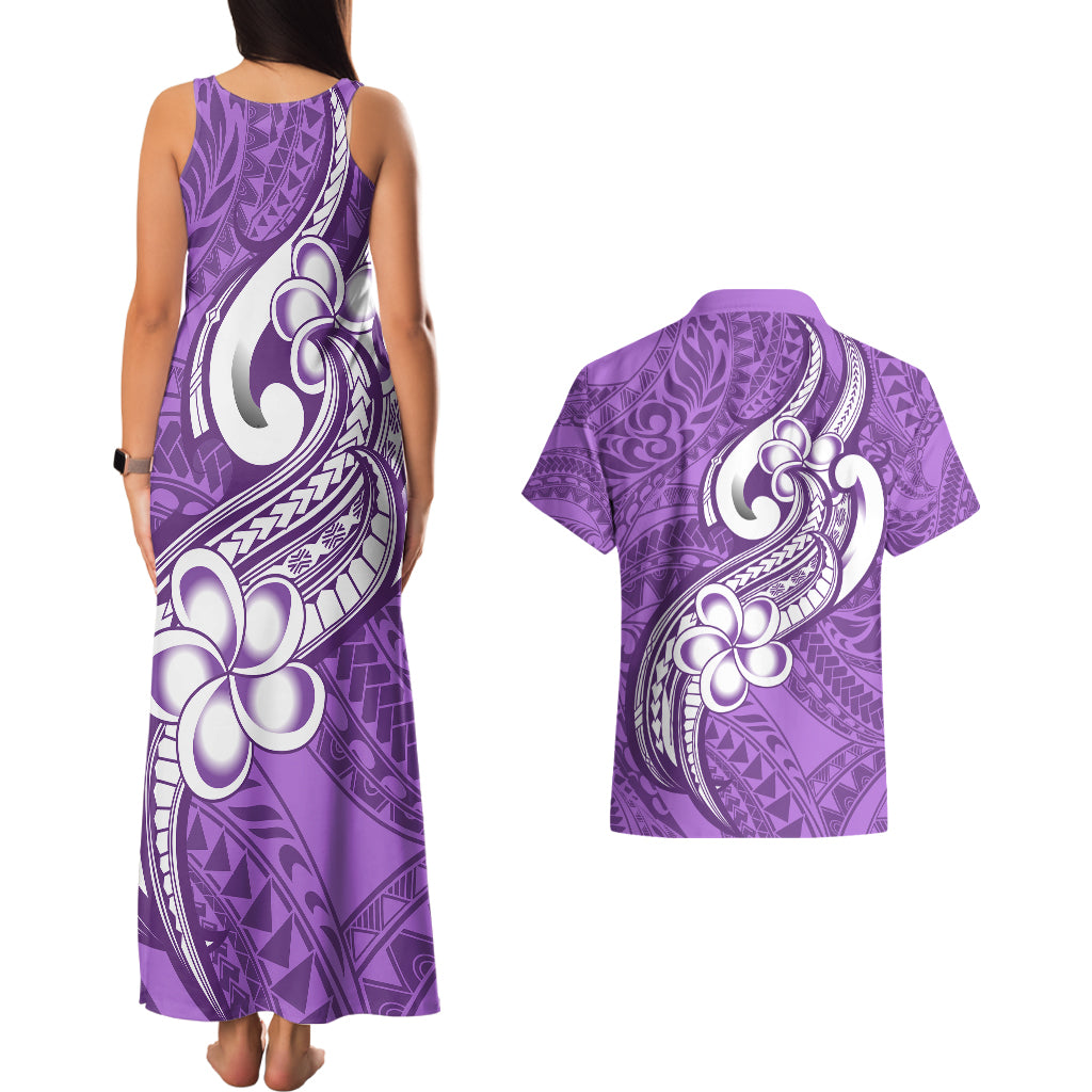 Polynesia Couples Matching Tank Maxi Dress and Hawaiian Shirt Plumeria With Tribal Pattern Purple Pastel Vibes - Wonder Print Shop