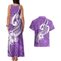 Polynesia Couples Matching Tank Maxi Dress and Hawaiian Shirt Plumeria With Tribal Pattern Purple Pastel Vibes - Wonder Print Shop