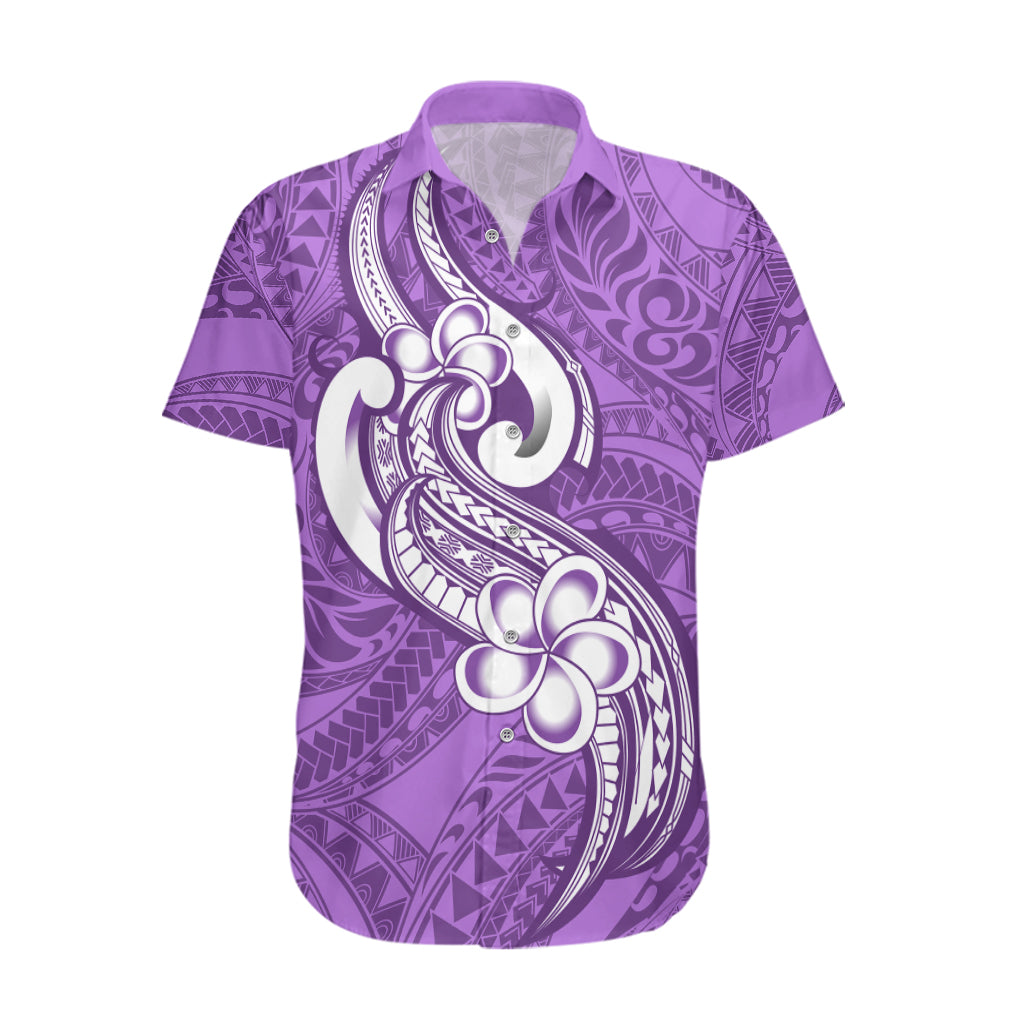 Polynesia Hawaiian Shirt Plumeria With Tribal Pattern Purple Pastel Vibes - Wonder Print Shop